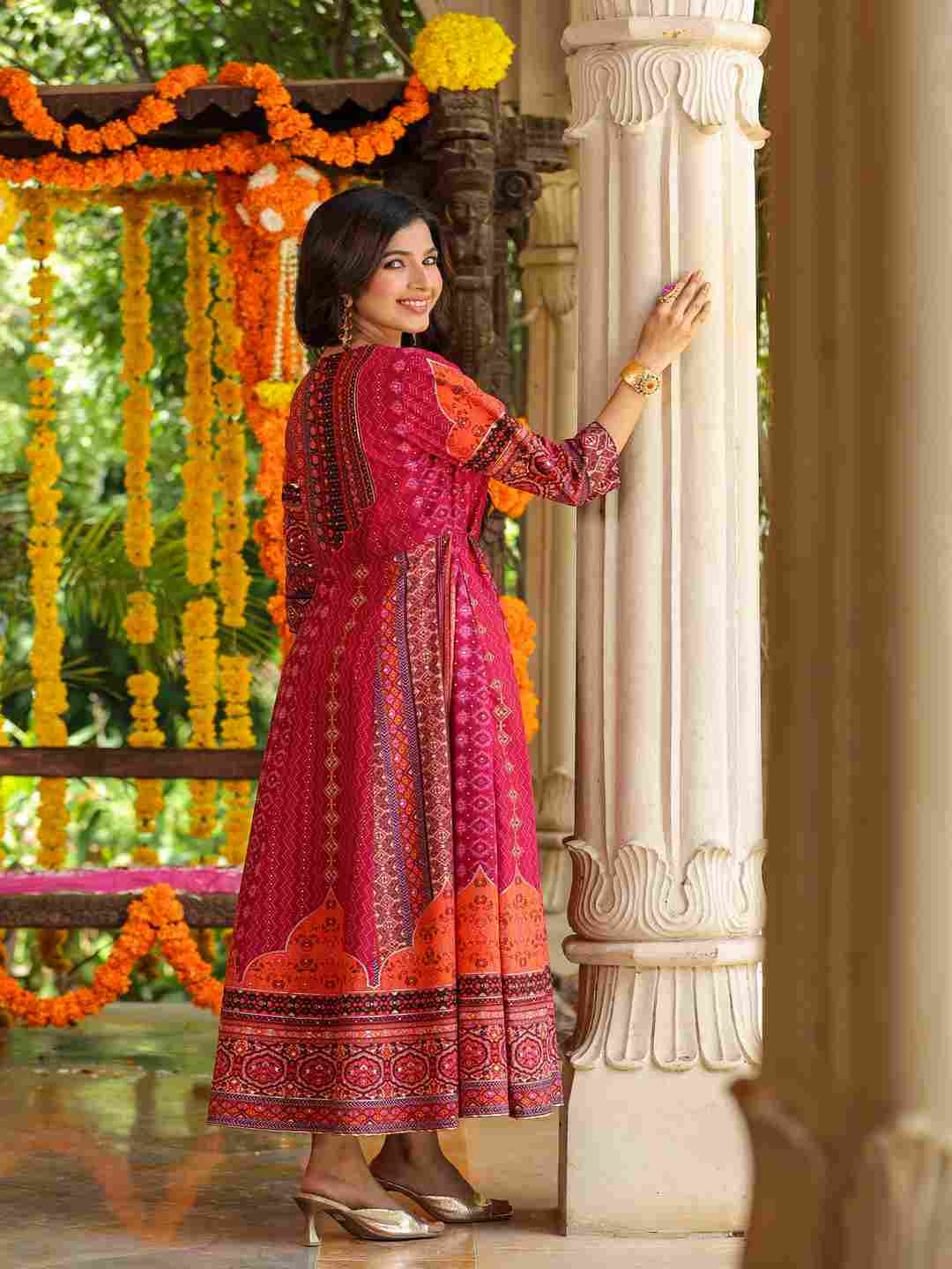 Plum Silk Printed Maxi Dress