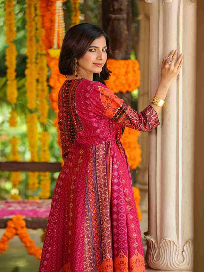 Plum Silk Printed Maxi Dress