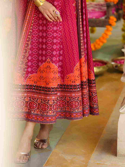 Plum Silk Printed Maxi Dress