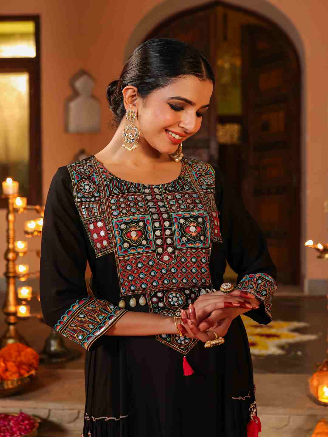 Black Rayon Staple Printed Tiered Maxi Dress