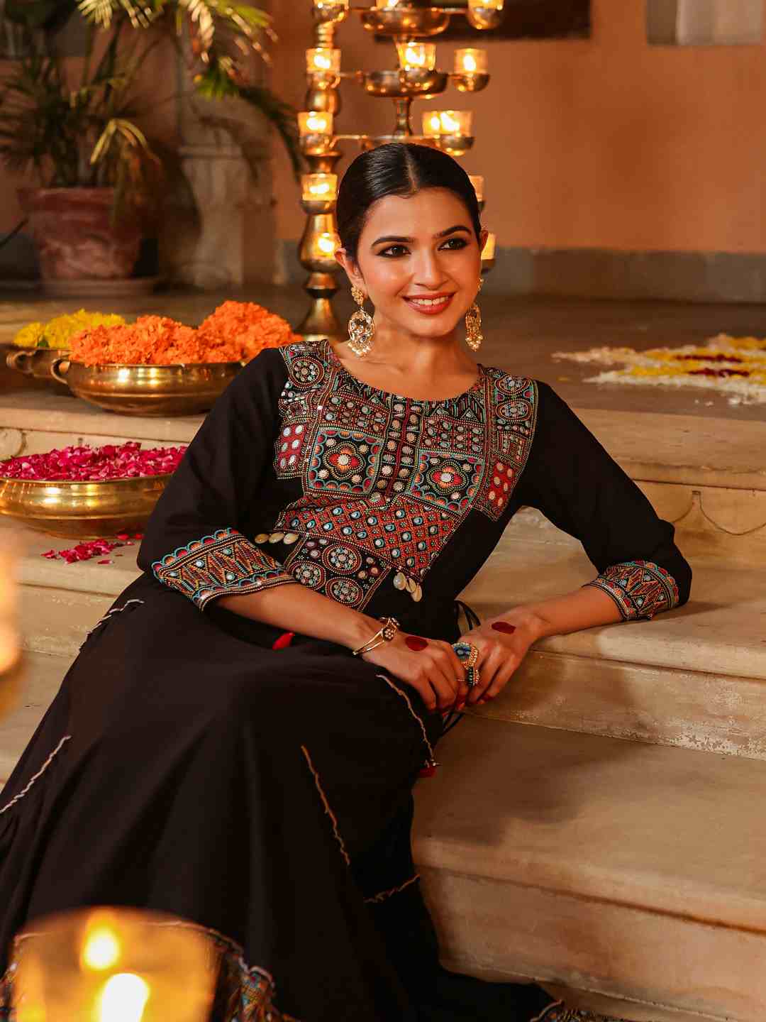 Black Rayon Staple Printed Tiered Maxi Dress