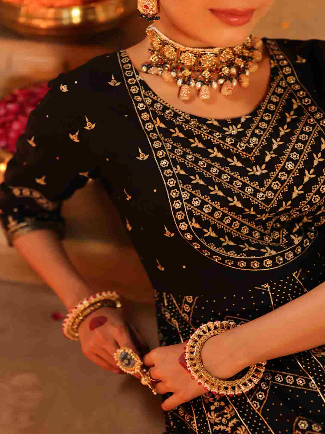 Black Rayon Printed Anarkali Dress