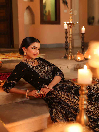Black Rayon Printed Anarkali Dress