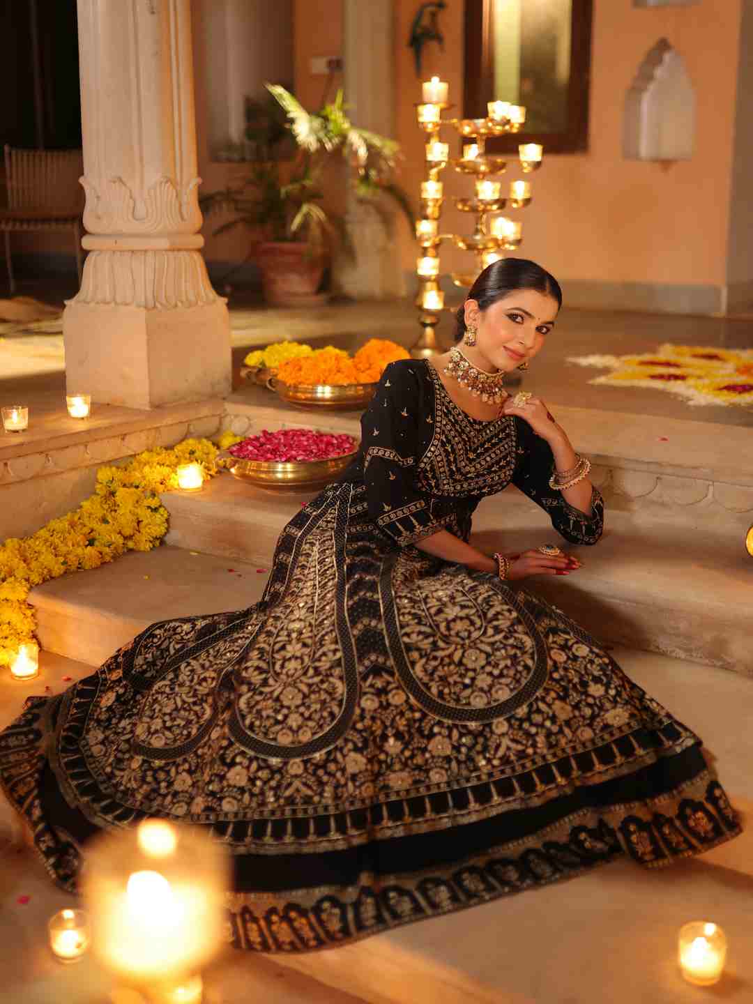 Black Rayon Printed Anarkali Dress