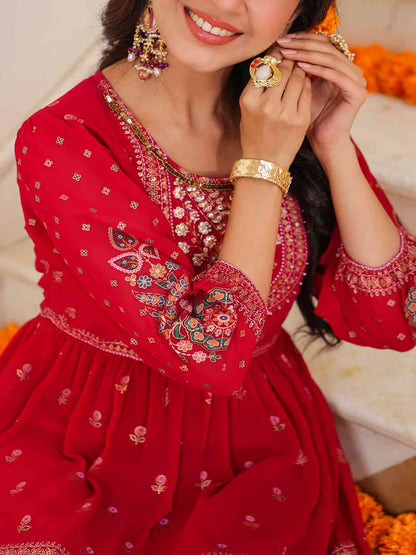 Red Georgette Printed Tiered Maxi Dress