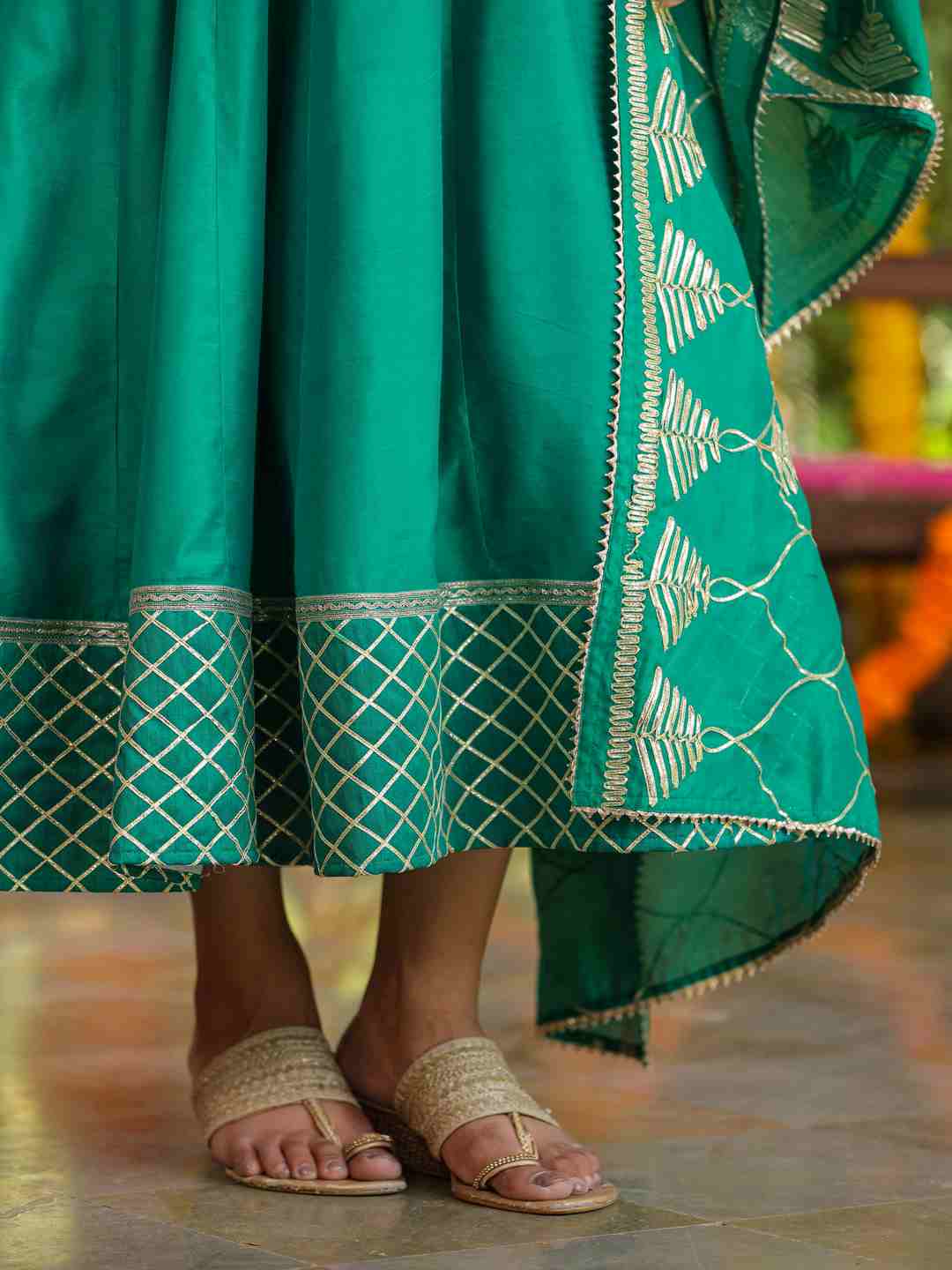 Green Chanderi Anarkali Gota Patti Kurta & Dupatta Set