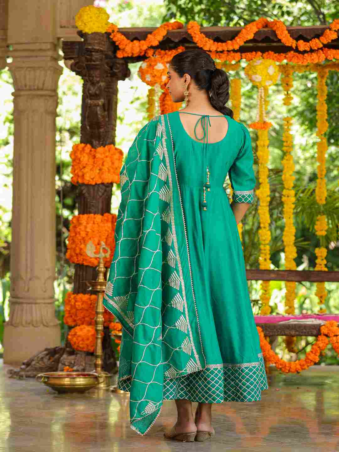 Green Chanderi Anarkali Gota Patti Kurta & Dupatta Set
