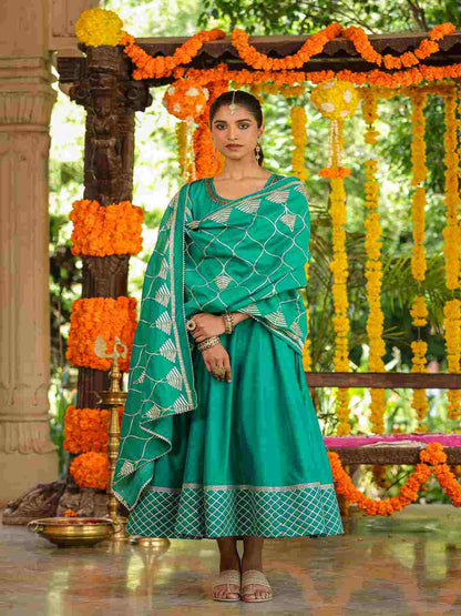 Green Chanderi Anarkali Gota Patti Kurta & Dupatta Set