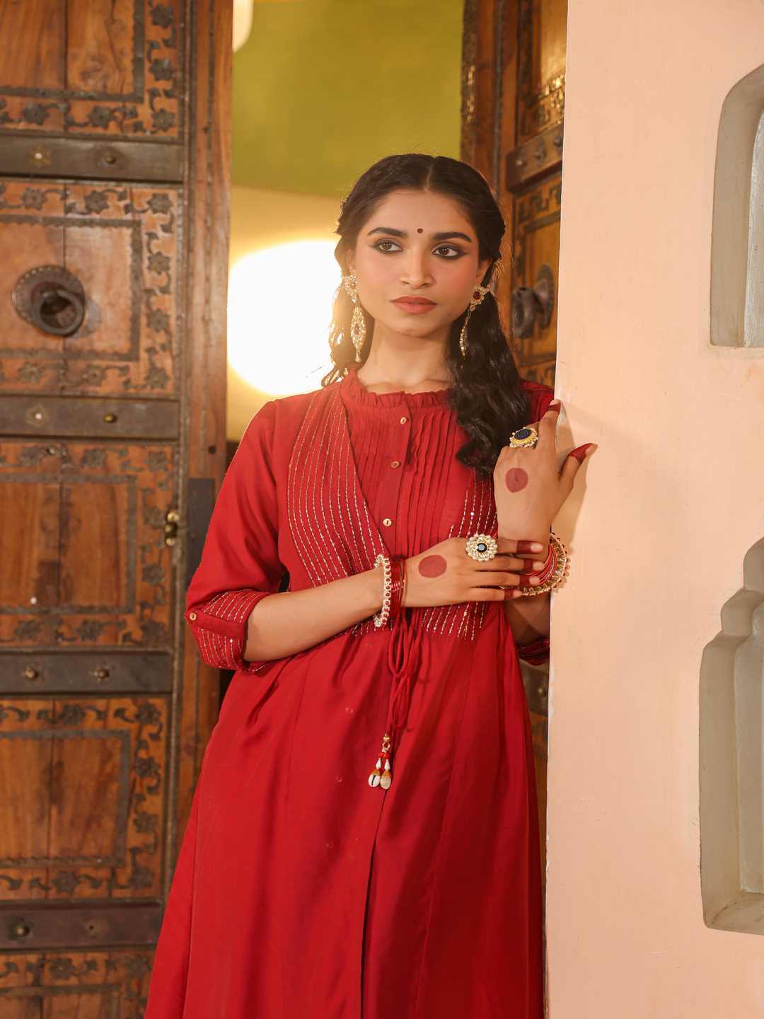 Maroon Chanderi Embroidered Jacket Style Kurta Dress