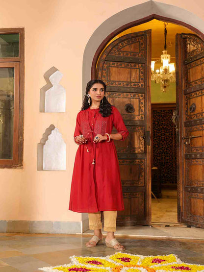 Maroon Chanderi Embroidered Jacket Style Kurta Dress