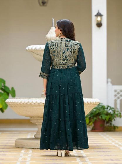 Green Floral Printed Georgette Dress With Sequins Trendphoria Green Floral Printed Georgette Dress With Sequins Trendphoria