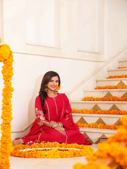 Fuchsia Chanderi Gota Patti Kurta, Palazzo & Dupatta Set