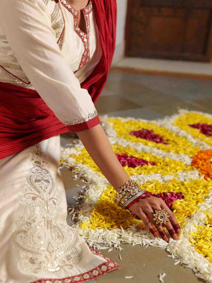 Ivory Chanderi Embroidered Kurta, Pants & Dupatta Set