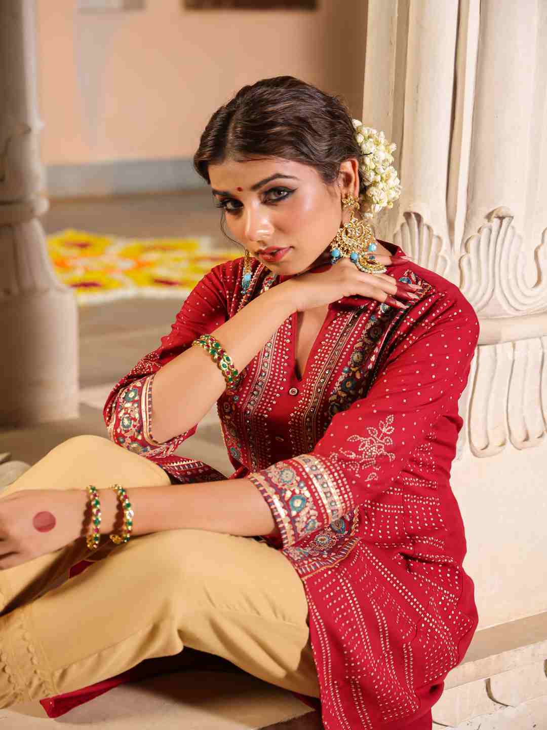 Maroon Rayon Foil Printed High-Low Tunic