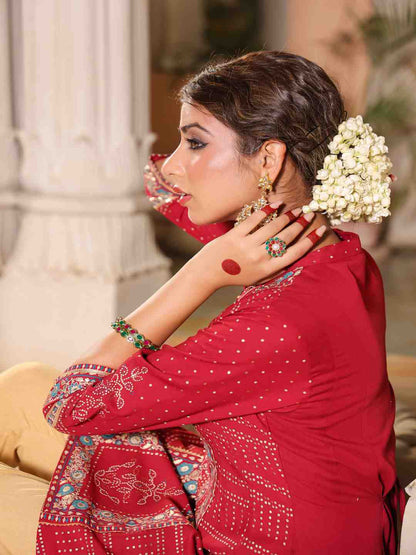 Maroon Rayon Foil Printed High-Low Tunic