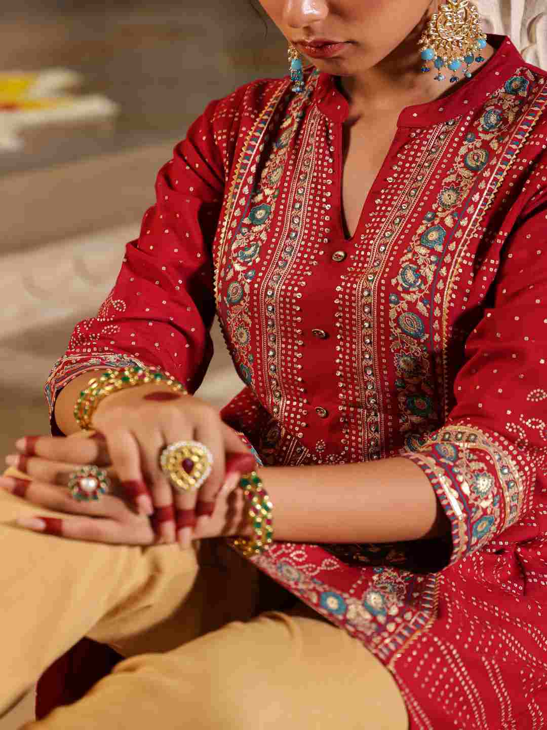 Maroon Rayon Foil Printed High-Low Tunic