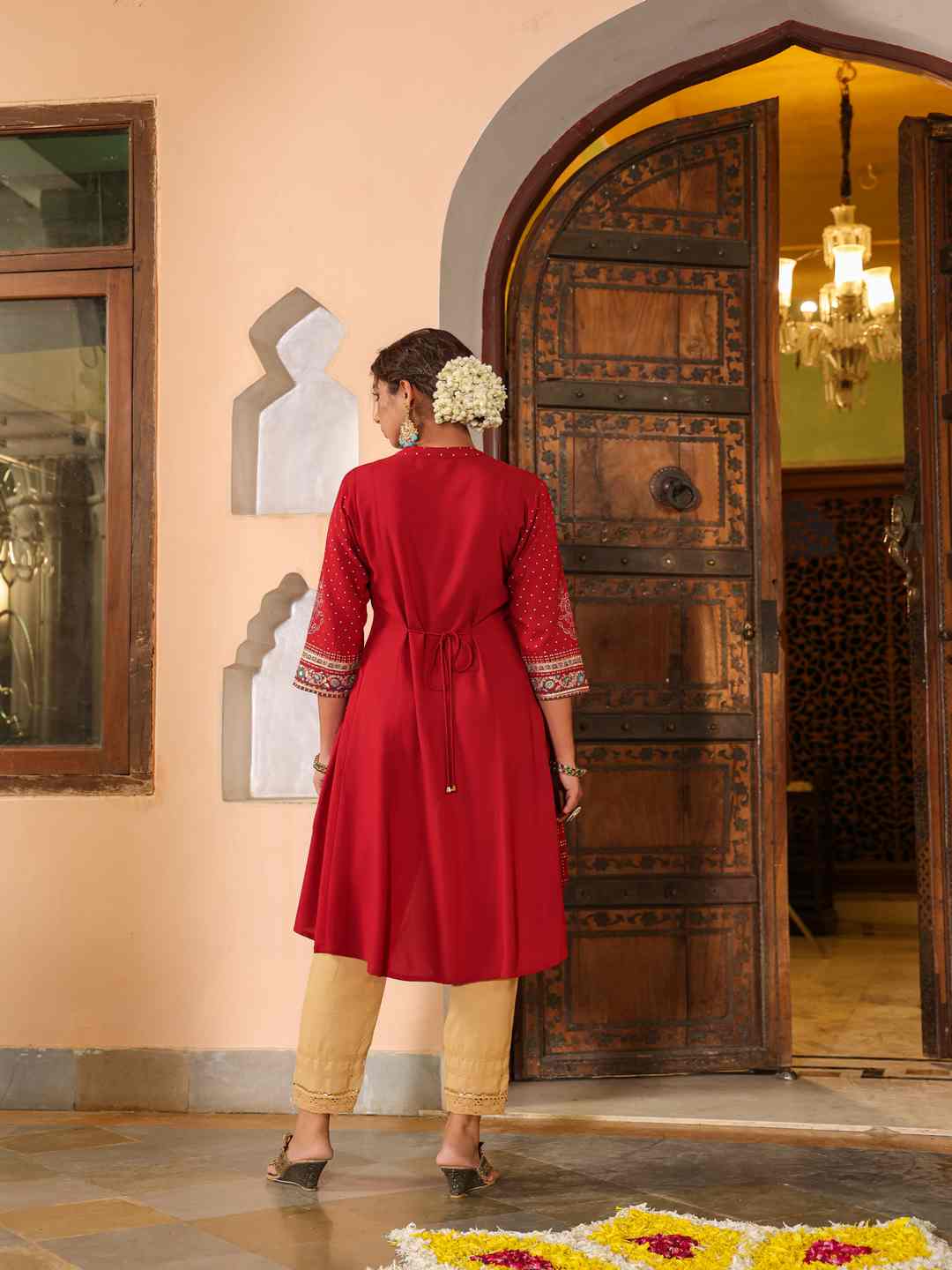 Maroon Rayon Foil Printed High-Low Tunic