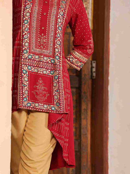 Maroon Rayon Foil Printed High-Low Tunic