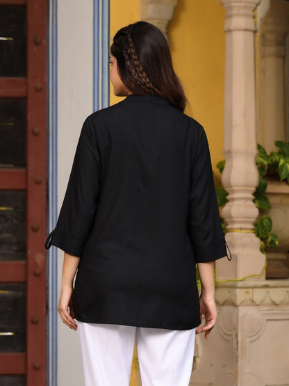 Black Modal Rayon Embroidered Tunic