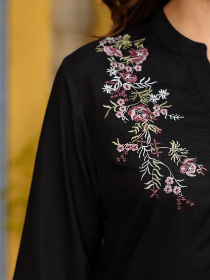 Black Modal Rayon Embroidered Tunic