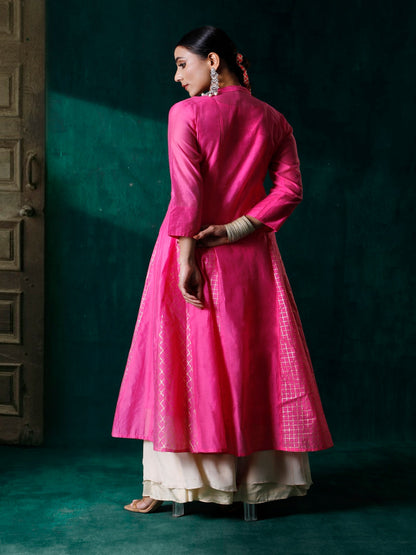 Fuchsia Ethnic Motif Printed Chanderi Embellished Anarkali Women Kurta