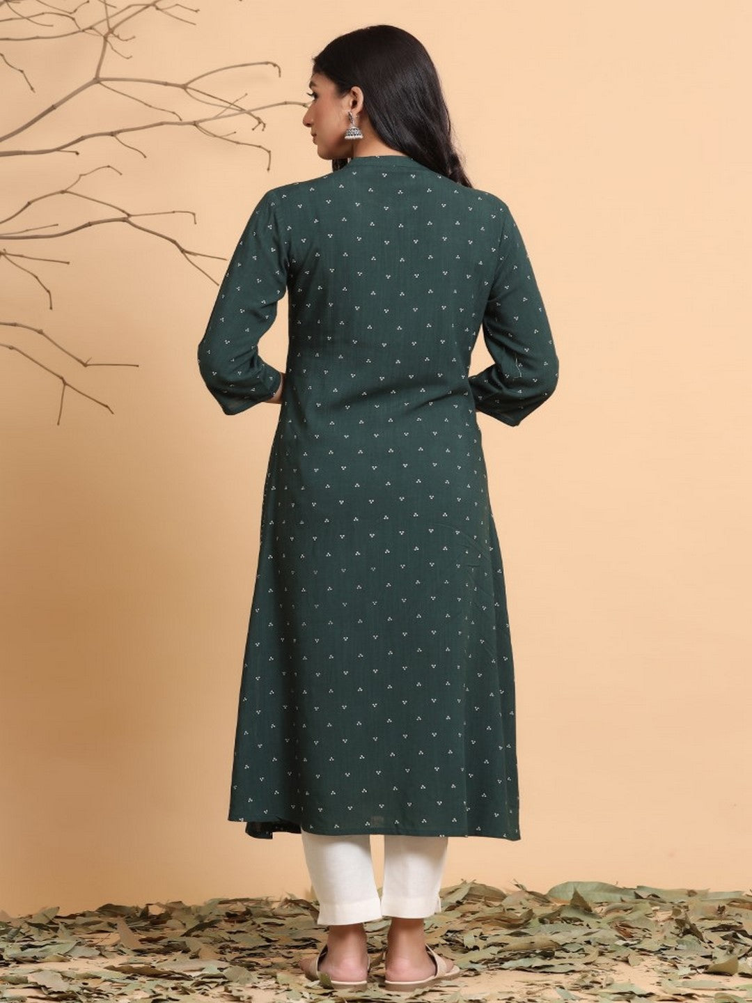 Jade Green Bandhani Printed Rayon Slub A-Line Kurta.