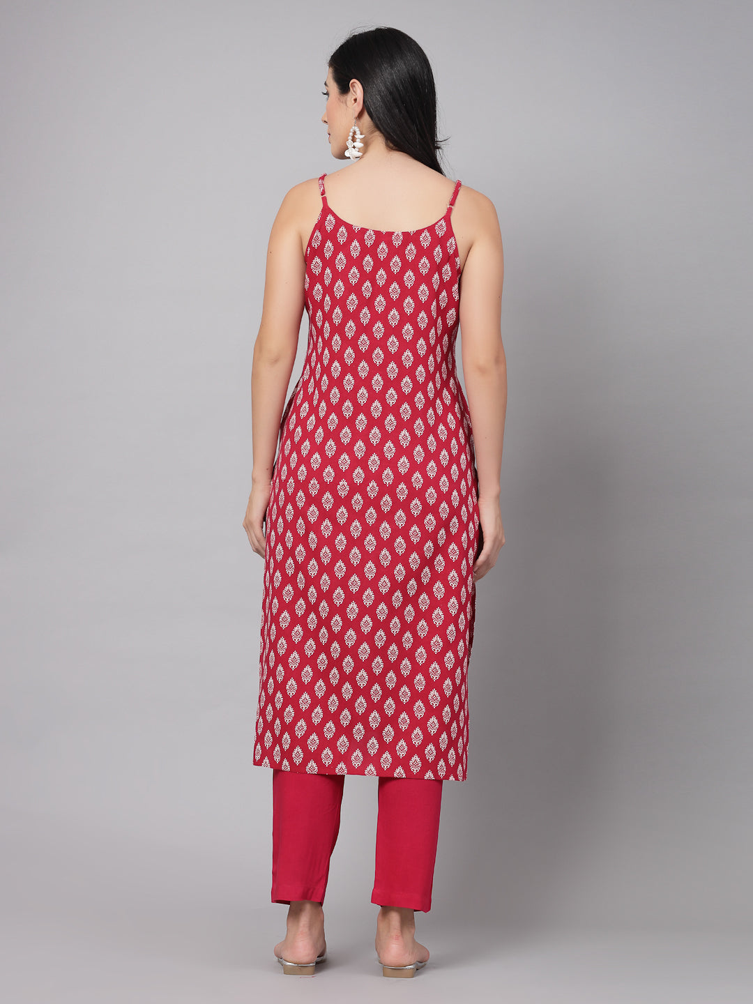 Maroon Self-Design Kurta Set - Rayon Fabric, Sleeveless, Square Neck And Calf Length