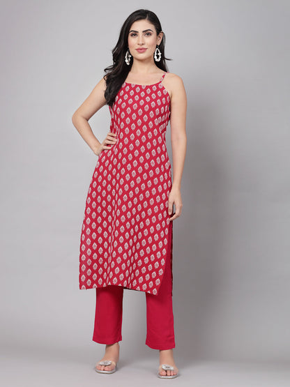 Maroon Self-Design Kurta Set - Rayon Fabric, Sleeveless, Square Neck And Calf Length