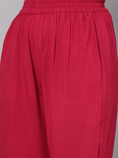 Maroon Self-Design Kurta Set - Rayon Fabric, Sleeveless, Square Neck And Calf Length