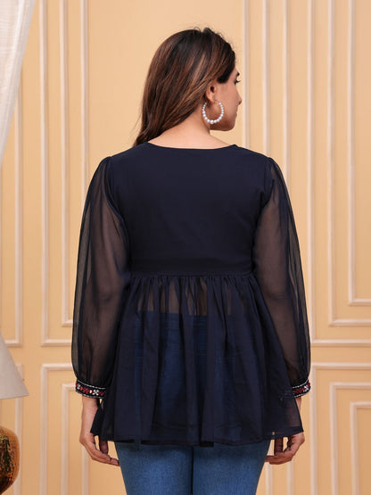 Navy Blue Georgette Solid Top