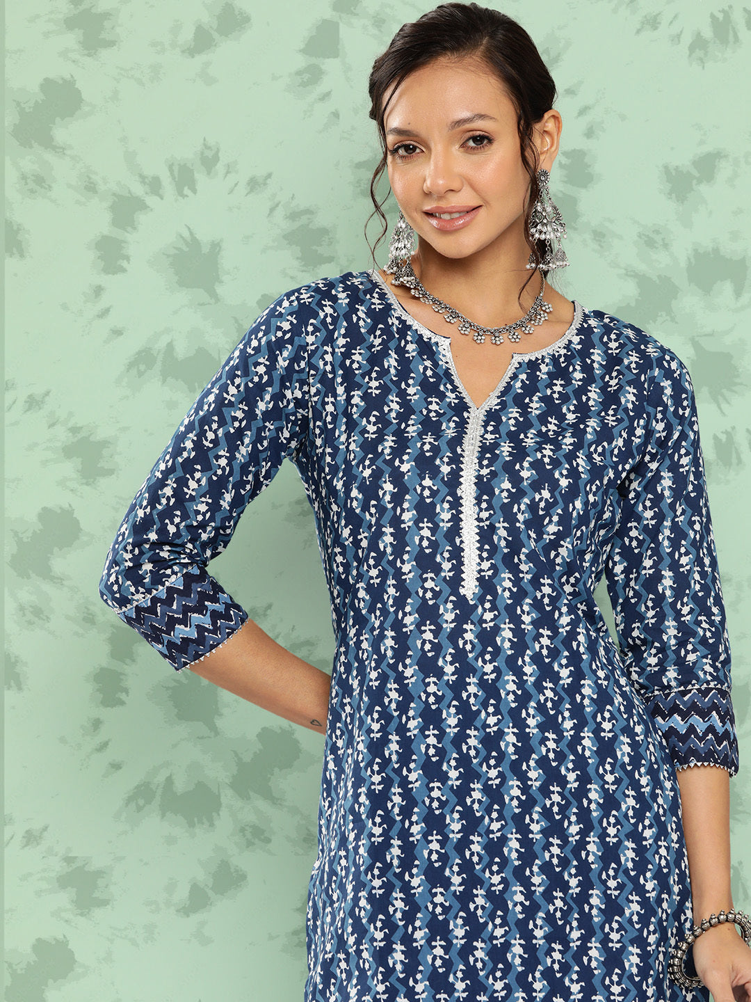 Pure Cotton Round Neck 3/4 Sleeve Printed Kurta Set