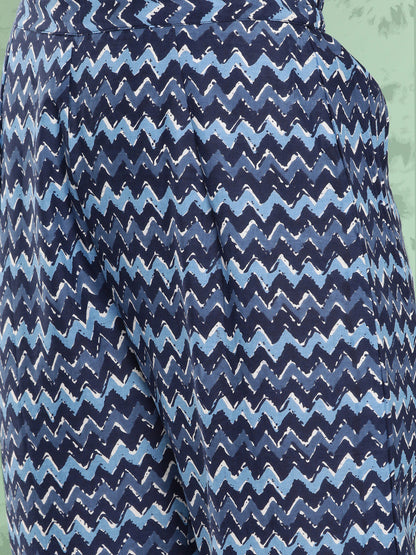 Pure Cotton Round Neck 3/4 Sleeve Printed Kurta Set