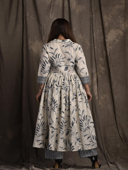 Pure Cotton Collared Neck 3/4 Sleeve Printed Kurta Set