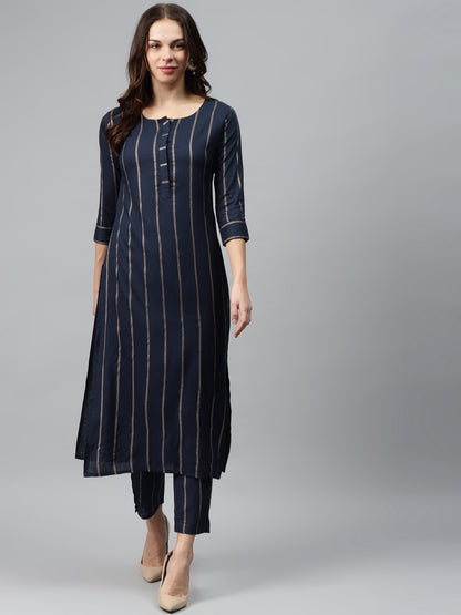 Viscose Rayon Round Neck 3/4 Sleeve Printed Kurta Set