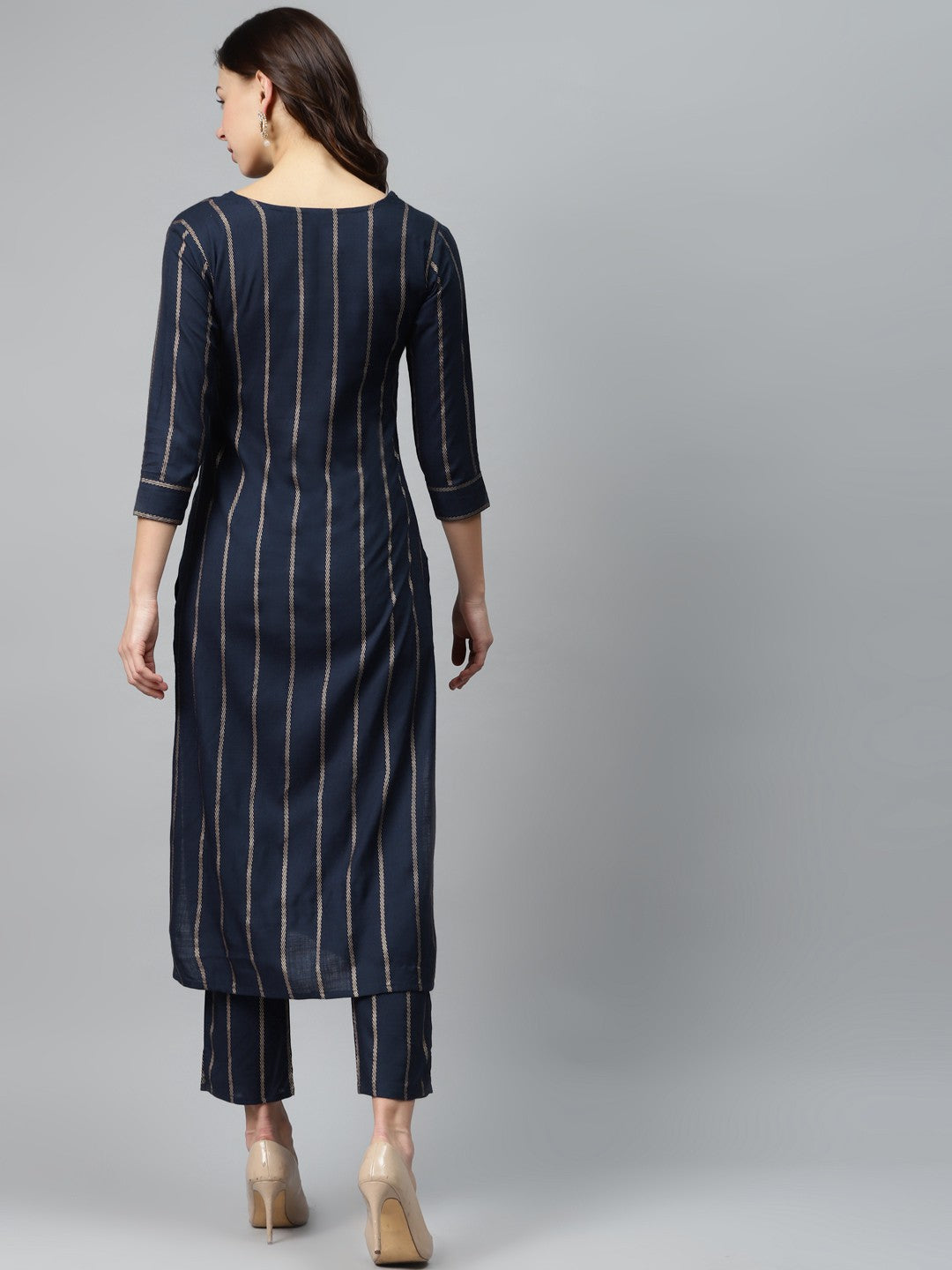 Viscose Rayon Round Neck 3/4 Sleeve Printed Kurta Set
