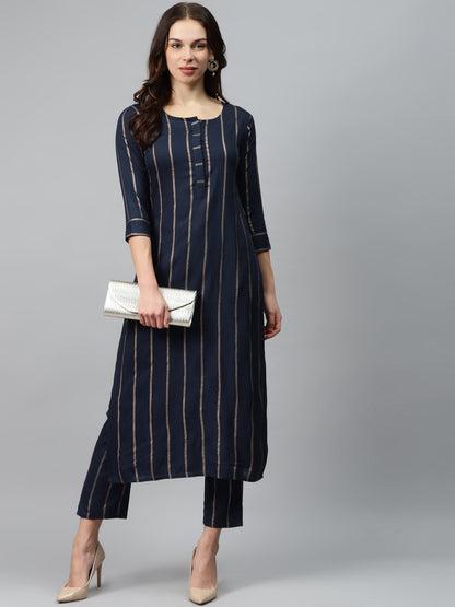 Viscose Rayon Round Neck 3/4 Sleeve Printed Kurta Set