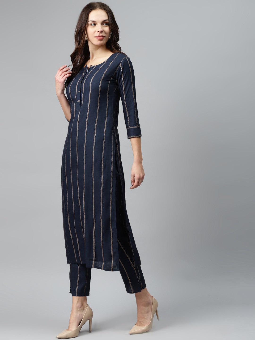 Viscose Rayon Round Neck 3/4 Sleeve Printed Kurta Set