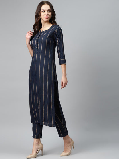 Viscose Rayon Round Neck 3/4 Sleeve Printed Kurta Set