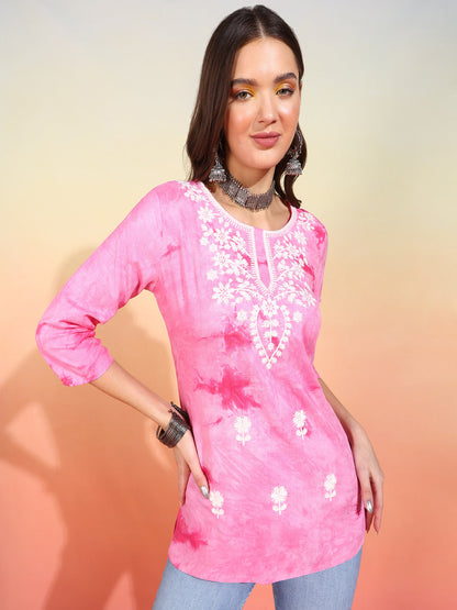 Straight Embroidered Viscose Rayon Tunic
