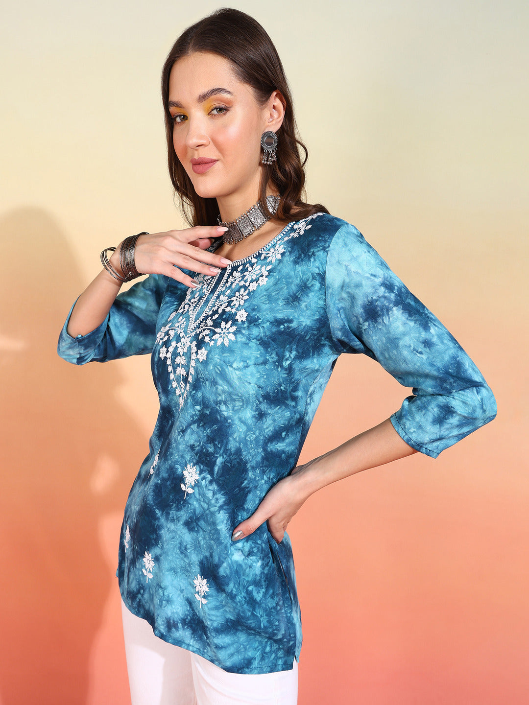 Straight Embroidered Viscose Rayon Tunic
