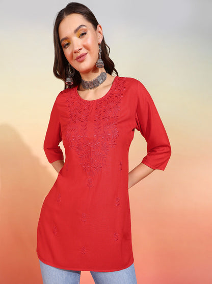 Straight Embroidered Viscose Rayon Tunic