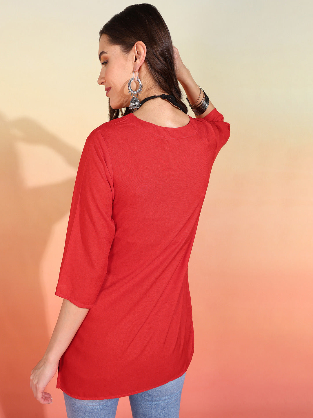 Straight Embroidered Viscose Rayon Tunic