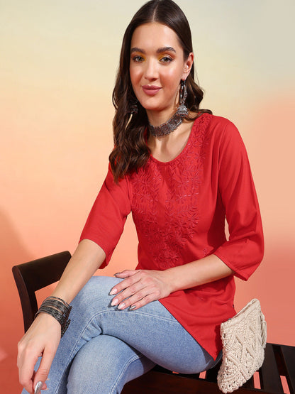 Straight Embroidered Viscose Rayon Tunic