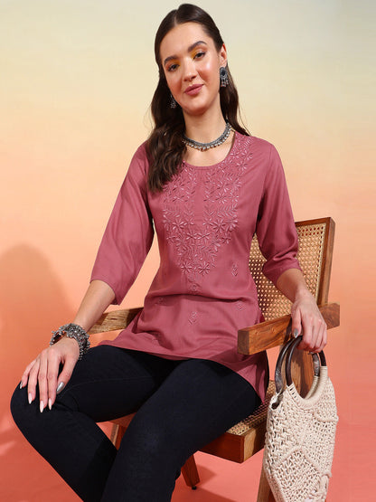 Straight Embroidered Viscose Rayon Tunic