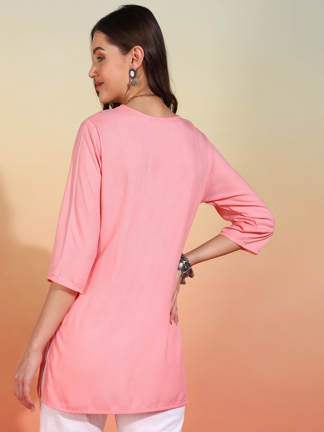 Straight Embroidered Viscose Rayon Tunic