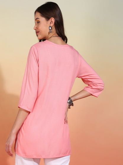 Straight Embroidered Viscose Rayon Tunic