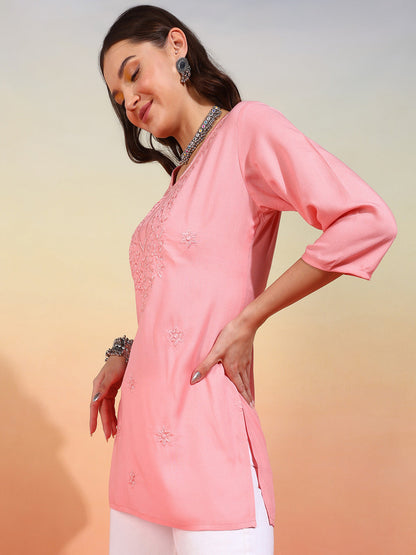 Straight Embroidered Viscose Rayon Tunic