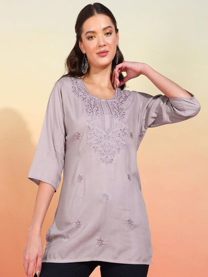 Straight Embroidered Viscose Rayon Tunic