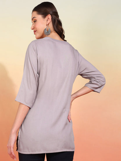 Straight Embroidered Viscose Rayon Tunic