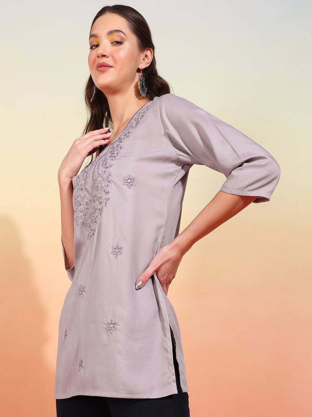 Straight Embroidered Viscose Rayon Tunic